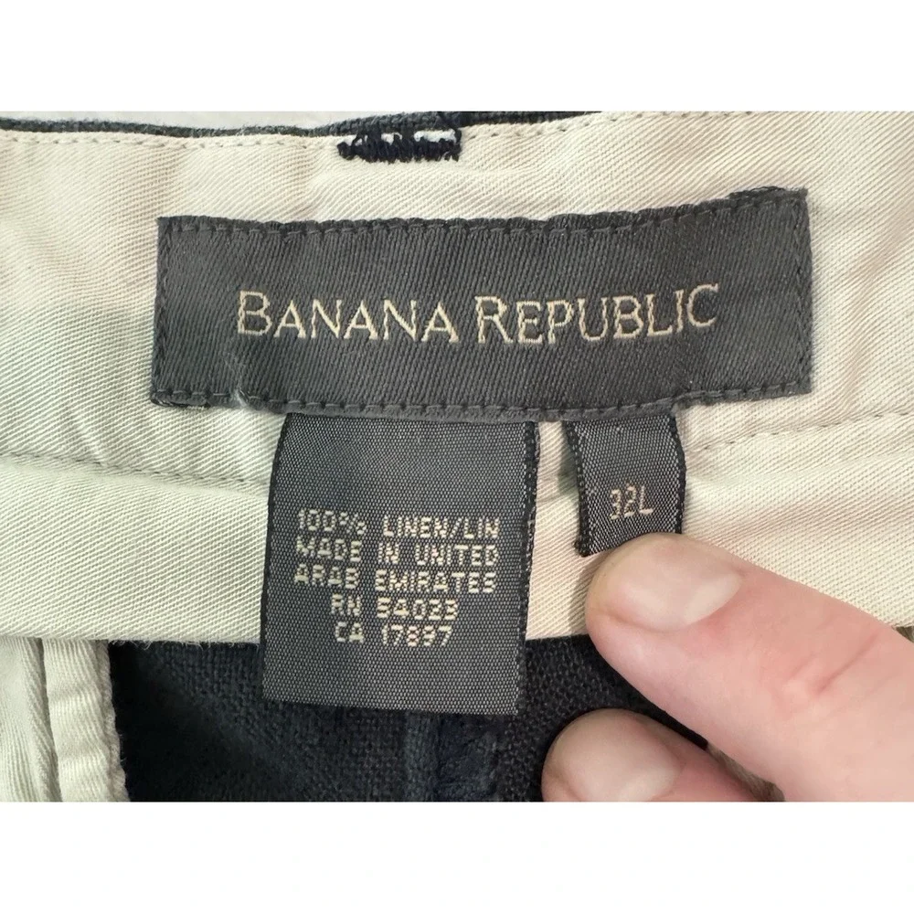 Banana Republic Chino Pants Mens Casual 32x31 Navy Blue 100% Linen Flat-Front